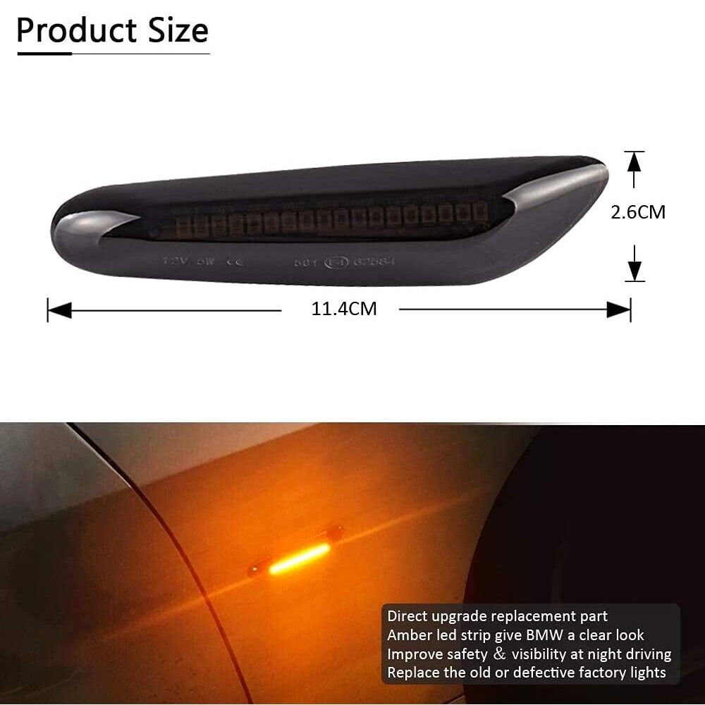 2 Smoke LED Side Marker Turn Signal Light Replacement For BMW E90 E91 E92 E93